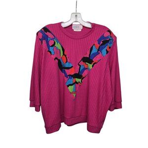 Vintage Balaban 3/4 Sleeve Top Pink Bold Dopamine Oversized Shirt XL